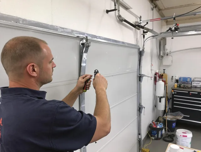 Before and after garage door dent repair by Norwalk Garage Door Repair in Norwalk