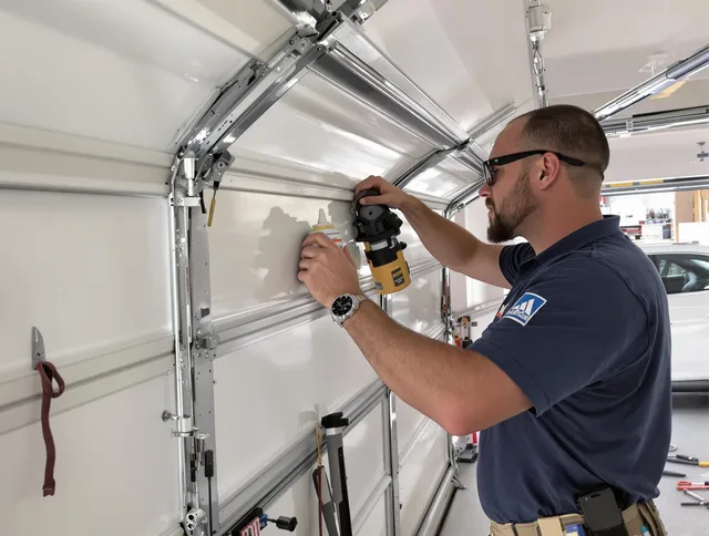 Norwalk Garage Door Repair technician quieting a noisy garage door in Norwalk