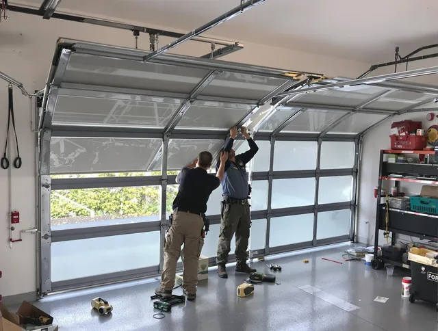Norwalk Garage Door Repair expert performing precise panel replacement on Norwalk garage door